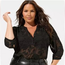 Torrid Harper Clip Chiffon Pullover 3/4 Sleeve Blouse Black Floral Sheer 6X NWT