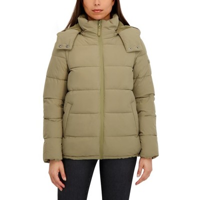 Hfx Womens Mid-Weight Stretch Puffer Winter Coat Zip-Off Faux Fur Hood Large