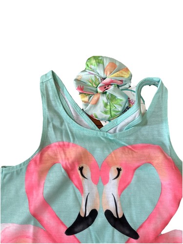 NWT Girls Justice 2pc. Flamingo Pajama Set with matching Scrunchie Size 7 - Picture 3 of 4