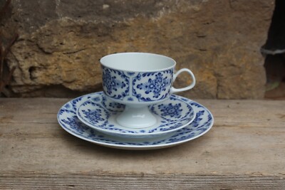 3 tlg. Sammeltasse Echt Kobalt florales Dekor Fine China Lichte DDR