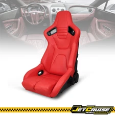 Universal Reclinable Bucket Racing Seat Left Side Dual Slider Red PU Leather