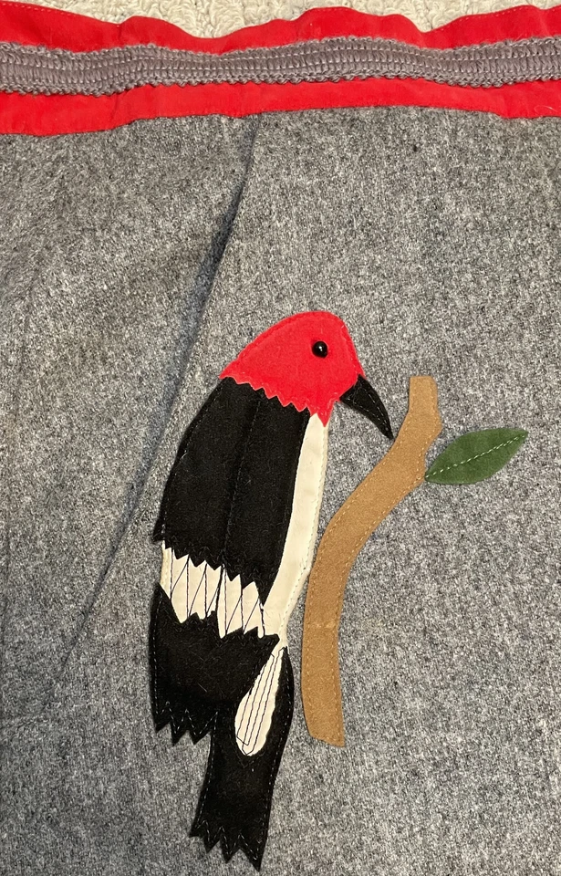 VTG 60s Woodpecker Bird Applique Wool Wrap Skirt S 4 6 8 Retro Gray Red Crabtree - Image 4 of 4