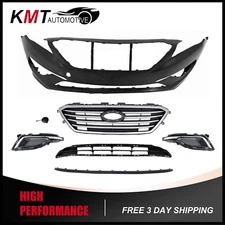 Fits 2015-2017 Hyundai Sonata New Front Bumper Cover Kit W/ Upper Lower Grille