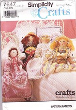 Simplicity Sewing Craft Pattern 7647 Bed Dolls 28" Dress Gowns Lace VTG NEW