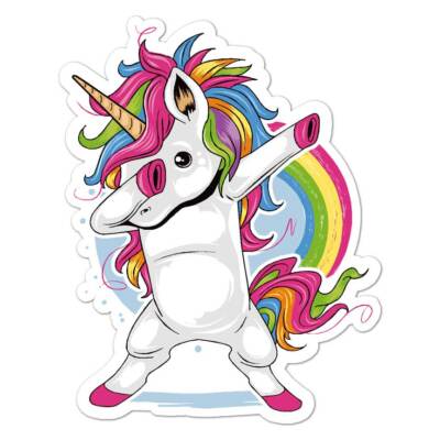 Dabbing Rainbow Unicorn, Vinyl Decal Sticker, Indoor Outdoor, 3 Sizes, #8047