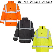 Image of HI Viz Waterproof Parker Jacket Visibility Safety Work Hi Vis Jacket Coat S - XL