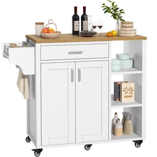 Kitchen Island Cart Trolley Wood Cabinet Storage Spice Towel Rack with Wheels