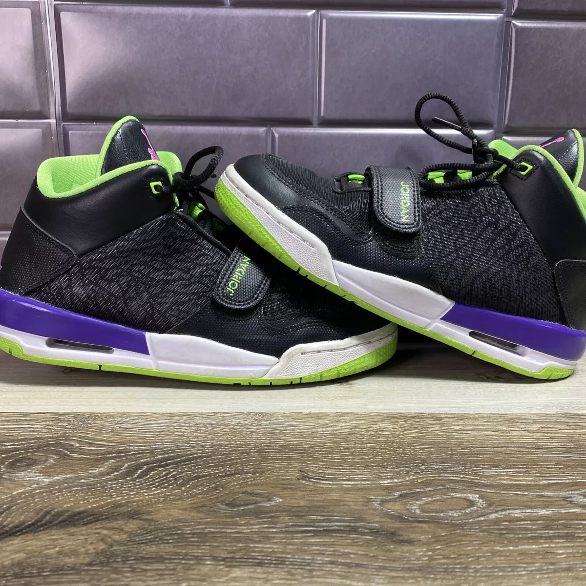 Nike Air Jordan Flight Club 90”s Purple Lime Green Black Size 5.5Y Rare