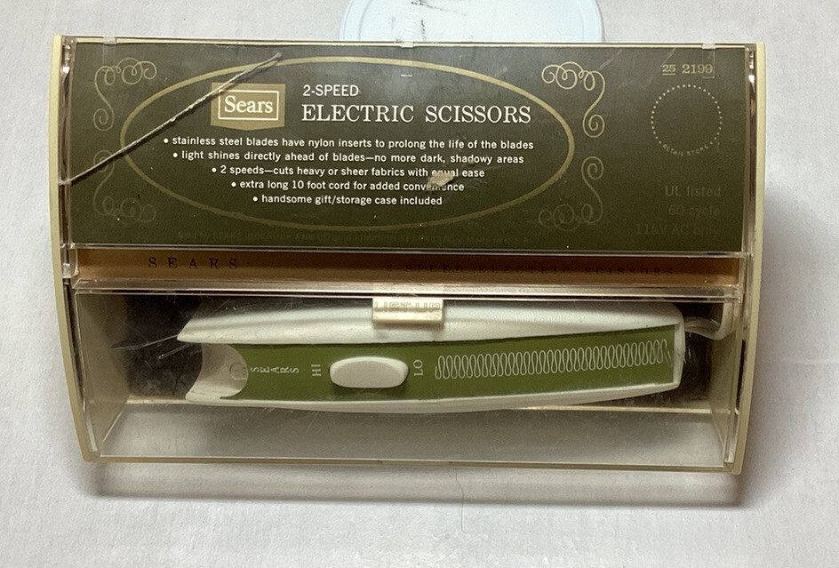 SEARS 2 Speed ELECTRIC SCISSORS Fabric Cutters Material Case Sewing Vintage