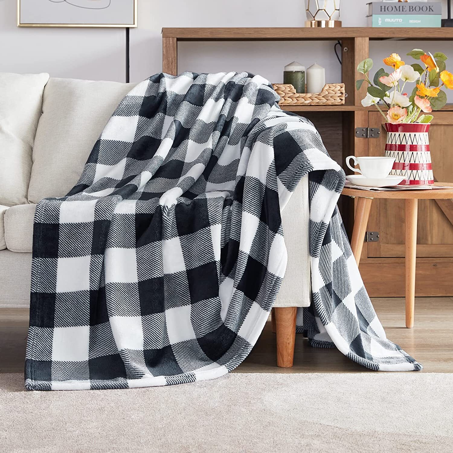 Fleece Throw Blankets Black and White Buffalo Plaid Throw Blanket for Couch  Soft | eBay