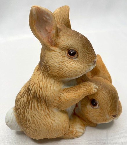 Vintage Homco #1455 Pair of Cuddling Tan/Brown/White Bunnies Rabbits Easter CUTE - Picture 4 of 9