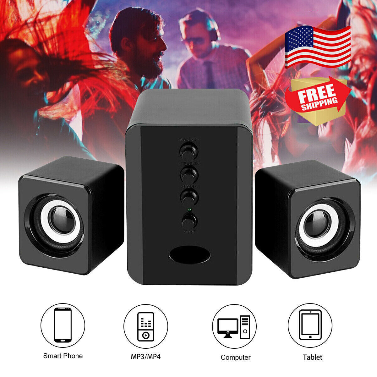 Desktop Computer PC Laptop Speakers System USB2.1 Stereo Subwoofer ...