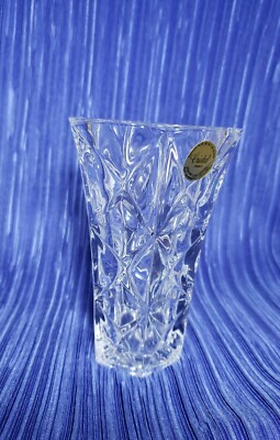 Lead Crystal Vase Hexagon with X Cuts 7'' Tall Made in France  Cristal, w Label