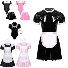 Mens French Maid Role Play Costume Halloween Sissy Crossdresser Fancy Dress Up