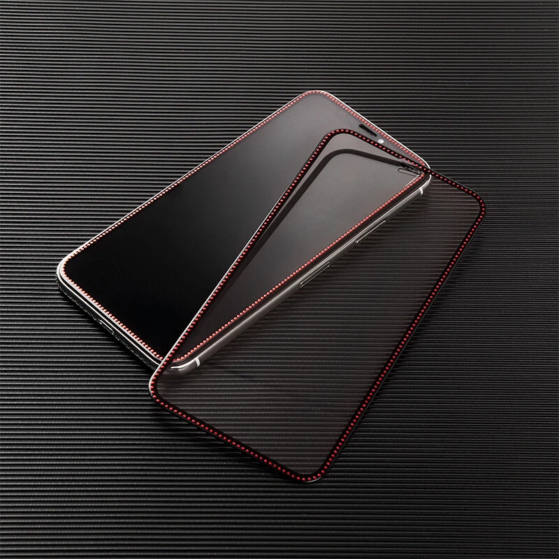 Película de vidrio templado brillante borde negro diamante para iPhone 6 7 X 12 11 Mini Pro Foto 3 de 4