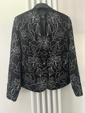Silk Land Black Silk Dress Jacket Floral Pattern Stitched Size Large
