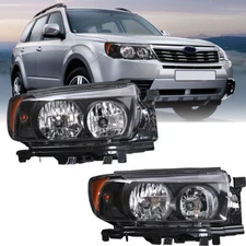 For 2006-2008 Subaru Forester Headlight Set Halogen w/Black Housing Clear Lens 