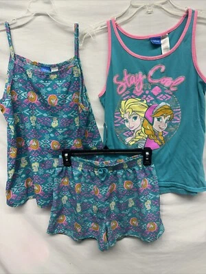 Disney Frozen Niñas Talla XL 14/16 - Lote de 3 Camisetas sin mangas y pantalones cortos - Elsa y Anna - Imagen 1 de 4