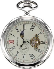 Elegant Mechanical Pocket Watch with Sun  Moon Display   Roman Numerals  Chain