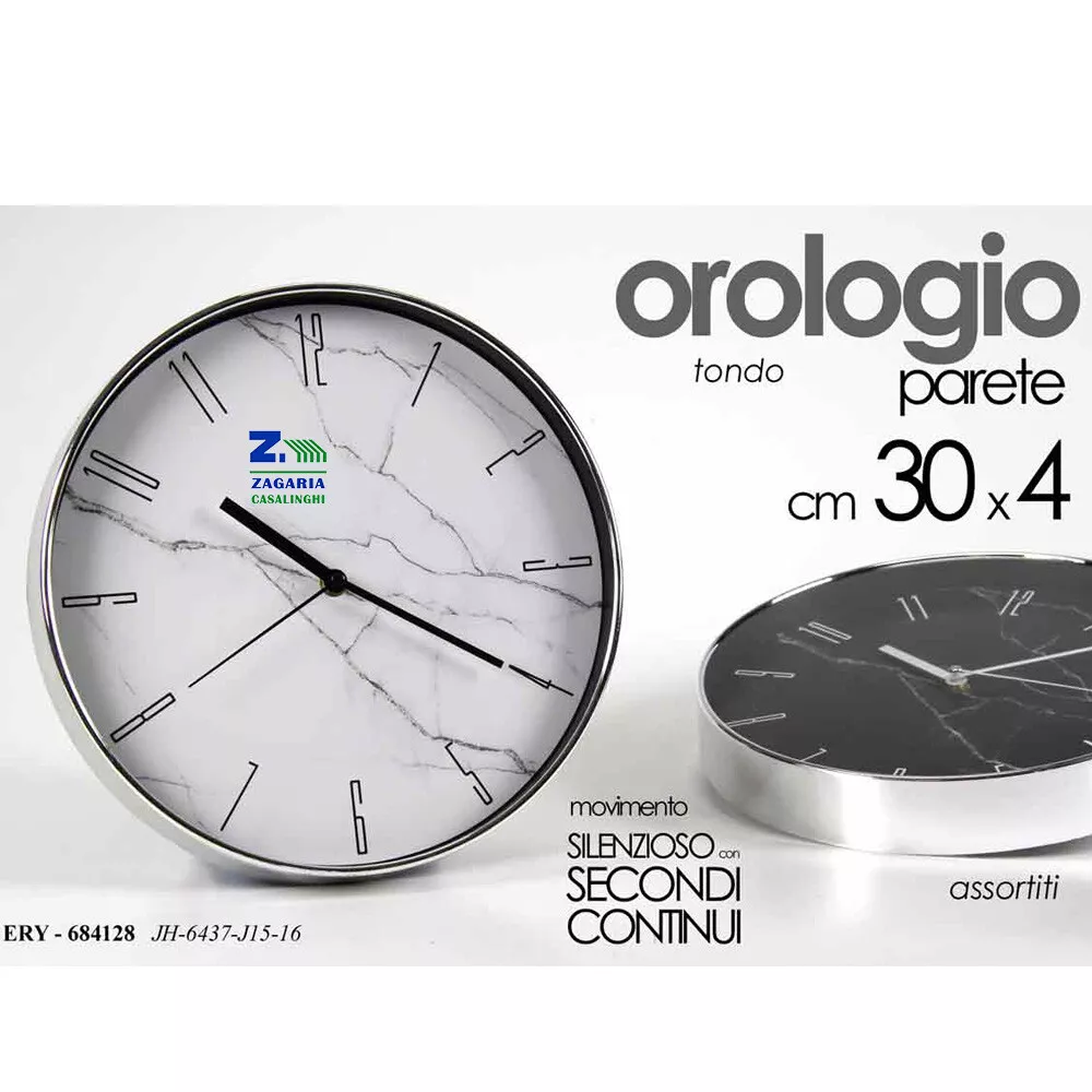 OROLOGIO DA PARETE TONDO EFFETTO MARMO Ø30 CM SILENZIOSO SECONDI CONTINUI