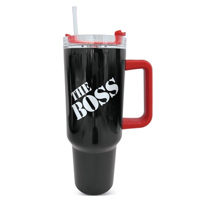 Collections Etc The Boss 40 oz. Stainless Steel Tumbler with Handle Black