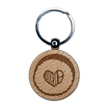 Sushi Roll Heart Center Engraved Wood Round Keychain Tag Charm