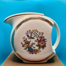 Vintage CRONIN DISC PITCHER & LID - Art Deco Juice or Milk Pitcher Gold Trim EUC