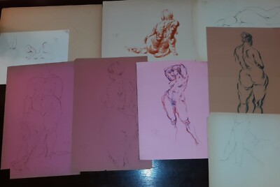 Mid Century Modern  Nude Watercolor Painting Estate Lot Full Figured Woman 1960s
