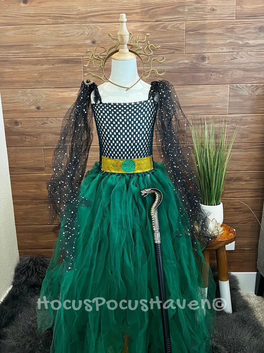 slim fit dress slacks Green Medusa Girls Costume With Headpiece For Kids Cosplay Halloween M main image 1