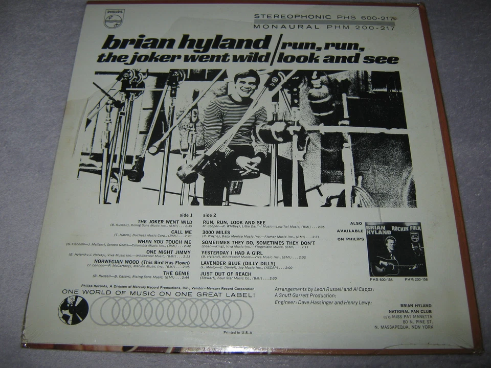 BRIAN HYLAND The Joker Went Wild Run Look and See ORIGINAL SEALED New Vinyl LP - Image 4 of 4
