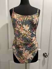 NWT Kona Sol Women's Tropical Floral Print Shirred One Piece Swimsuit Size L