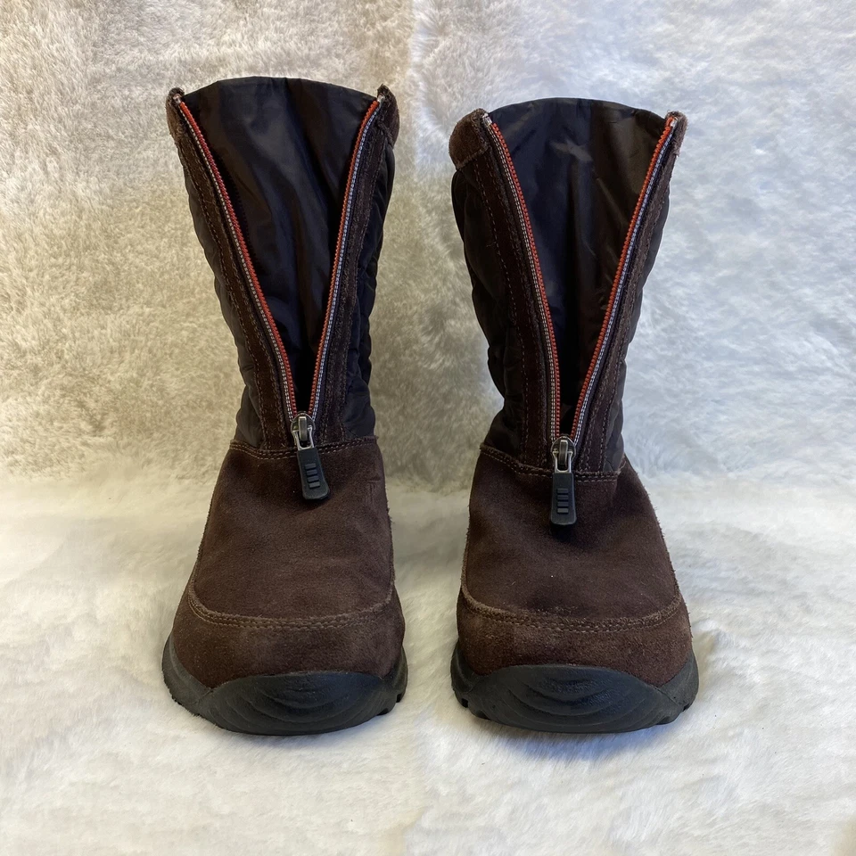 Lands End Womens Suede Quilted All Weather Winter Boot Dark Brown Side Zip 7 B - Image 3 of 4