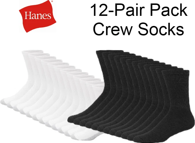 Hanes Men's Crew Socks Pack of 12 Cushion Comfort Cotton Fresh IQ size 6-12
Opens in a new window or