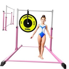 Safe Sturdy Gymnastics Bar for Kids Ages 3-18  Easy to Assemble and pink