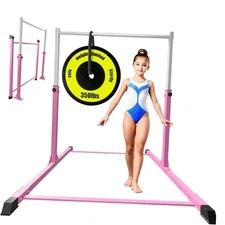 Safe Sturdy Gymnastics Bar for Kids Ages 3-18，Easy to Assemble and pink