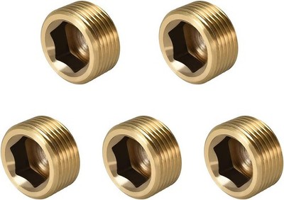 1/2'' NPT Plug Brass Pipe Fitting, Counter sunk Thread Internal 1/2inch, 5 Pcs 