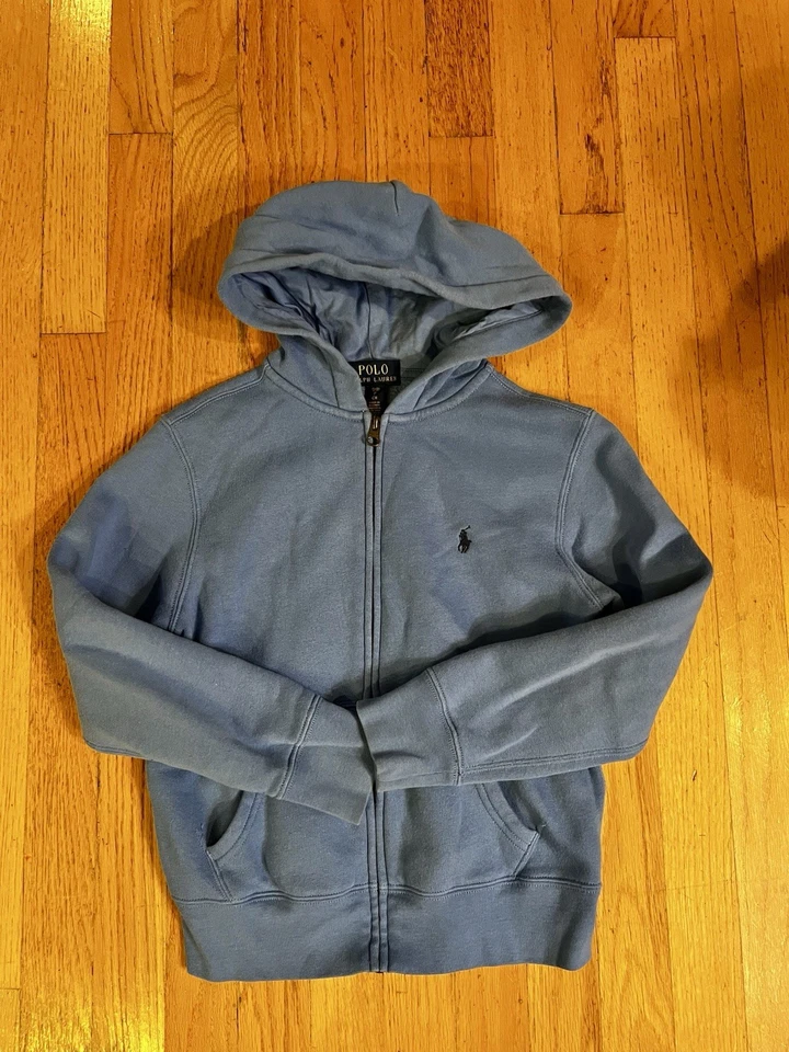 Polo Ralph Lauren Sudadera con Capucha Azul Juvenil Talla 8 Pequeño Azul Poni Cremallera Completa Suéter Foto 3 de 4