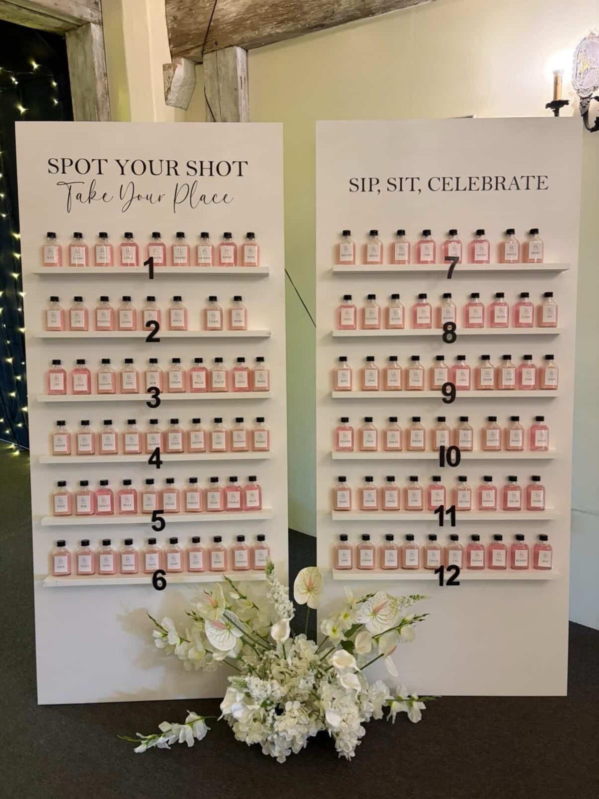 Drinks Table Plan, Wedding Table Plan , Shot Wall, Drinks Wall