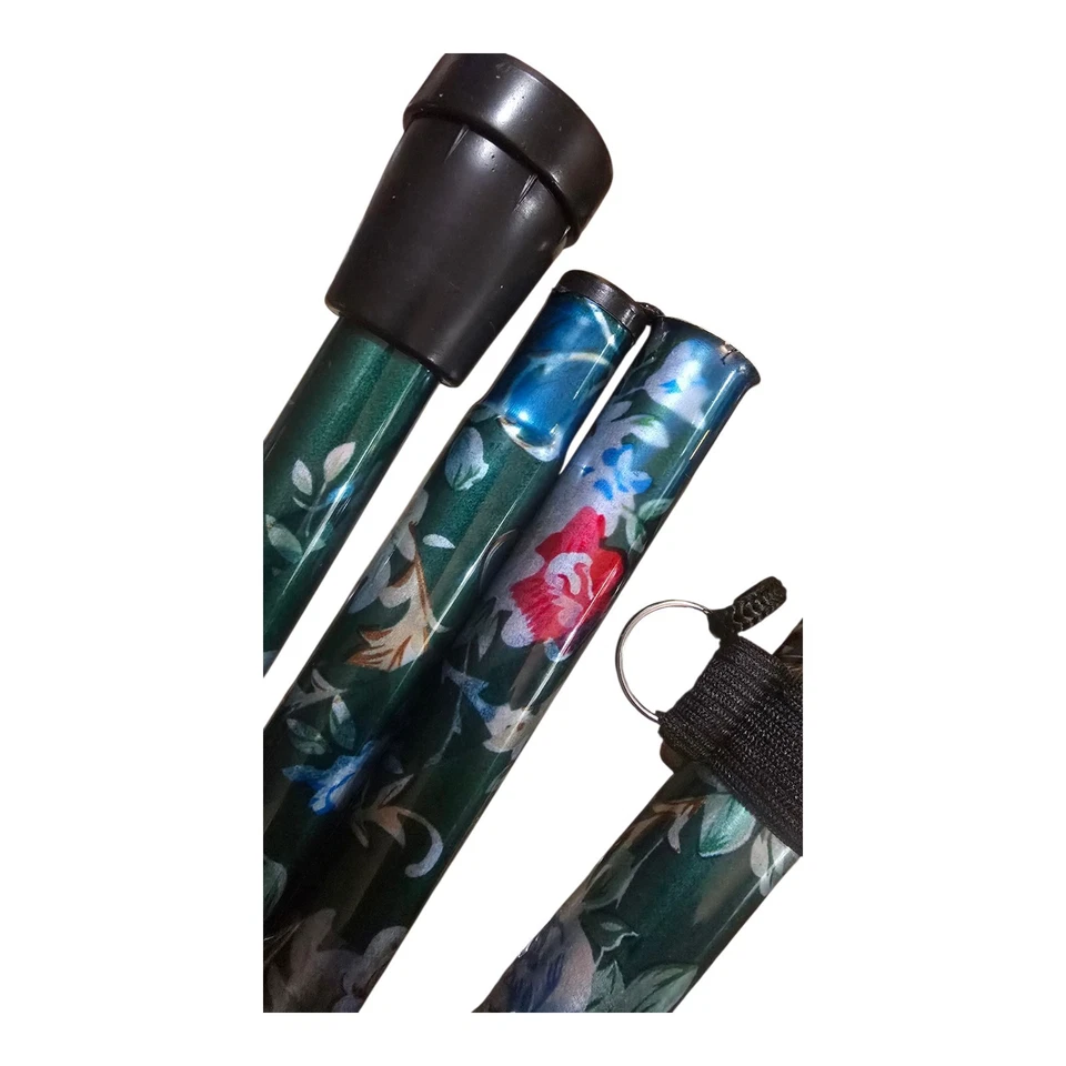 Bastón plegable de metal ajustable nuevo con etiquetas - Diseño floral, 33-37", aluminio ligero Foto 4 de 4