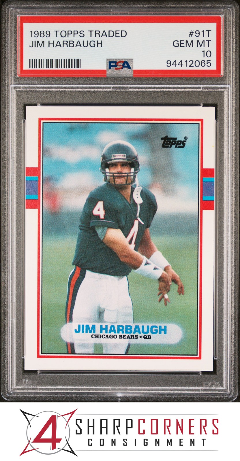 1989 TOPPS TRADED #91T JIM HARBAUGH RC BEARS PSA 10