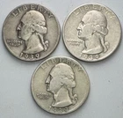 1939 PDS Washington Silver Quarters 3 Coin San Francisco Philadelphia Denver 25c