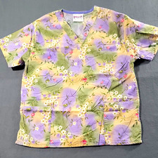 Uniform City Women s Medical Scrub Top Floral V-Neck Woven Cotton Size S