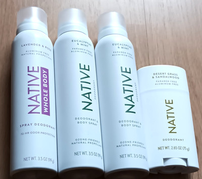 Native Deodorant Body Spray Lot Eucalyptus Mint Lavender Rose Desert Sandalwood