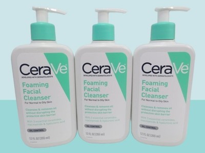 CERAVE FOAMING FACIAL CLEANSER FOR NORMAL TO OILY SKIN 12 OZ NWOB LOT OF 3
