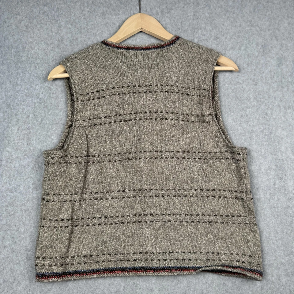 Vintage Sigrid Olsen Sport Sweater Vest Womens L Beige Patchwork Button Front - Image 2 of 4