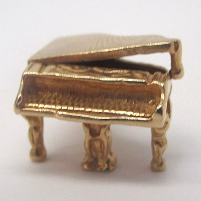 Vintage 14k Yellow Gold Moveable Grand Piano Charm Pendant with Lid