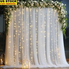 White Sheer Backdrop Curtains W/ String Lights Weddings Parties Events Decor New