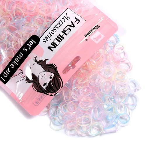 Mini Hair Elastics for Girls Transparent Rubber Bands, 1000 PCS, Multi Color