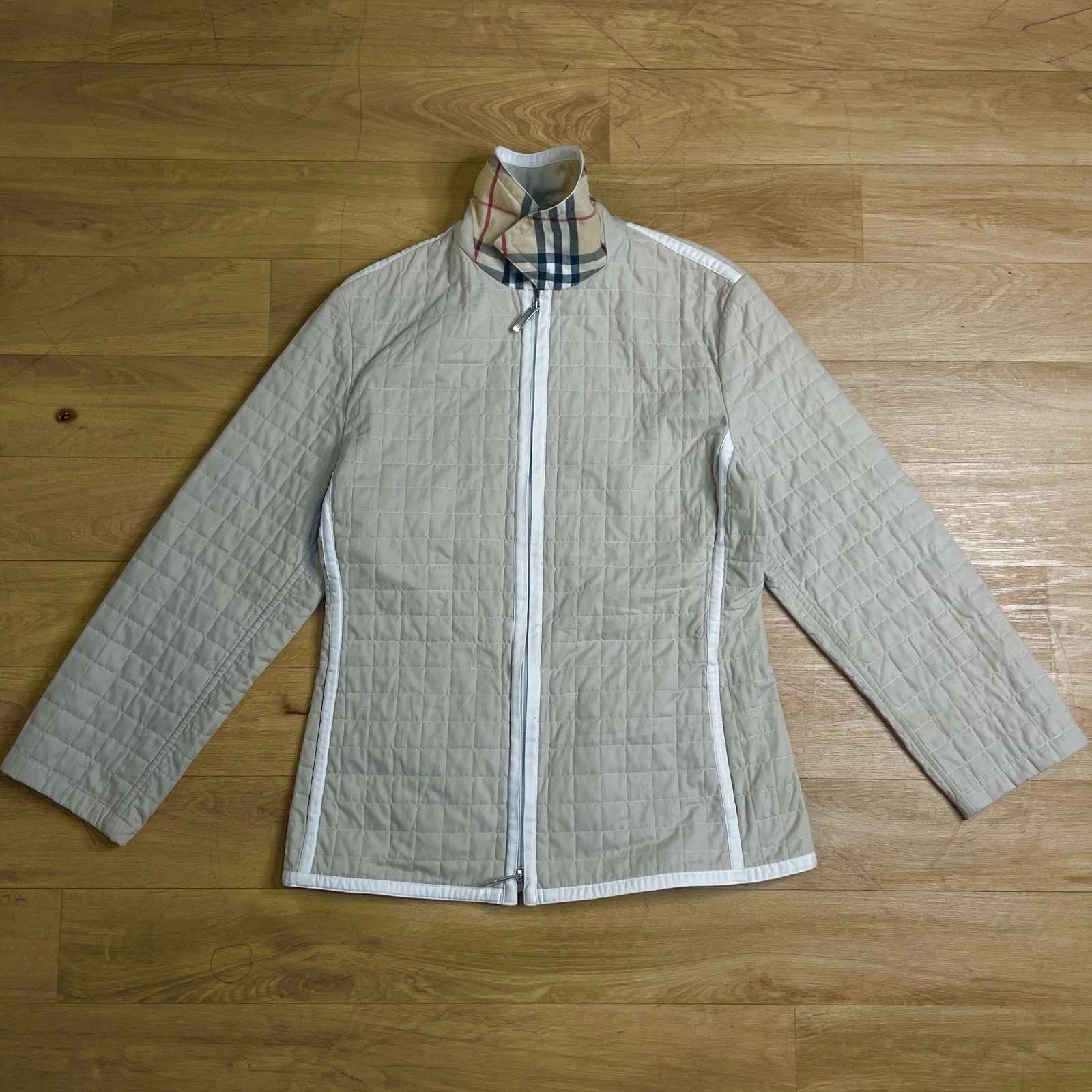 Burberry giacca trapuntata nova check diamond cappotto invernale donna beige taglia 6US S