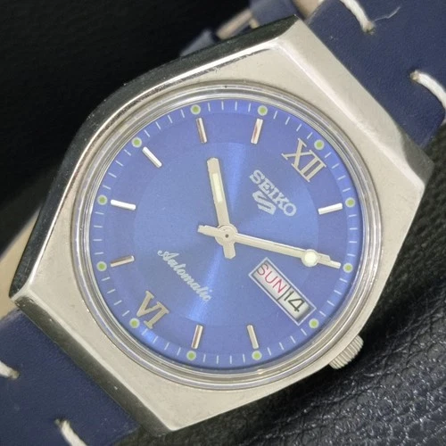 VINTAGE SEIKO 5 AUTOMATIC 6309A JAPAN MENS BLUE COLOR DIAL WATCH a500807-1